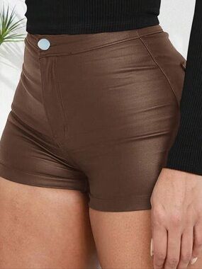 High-Rise Brown Stretch Shorts